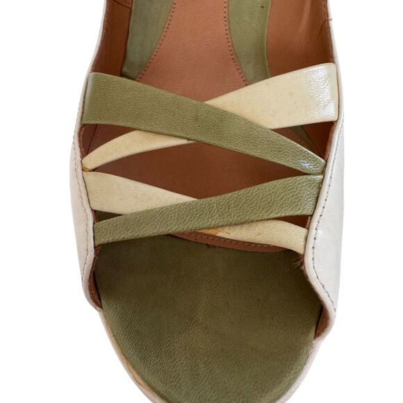 Sergio Rossi Ivory & Olive Green Strappy Peep-Toe Heels - Size 38.5 Euro 8.5 US - Picture 4 of 11
